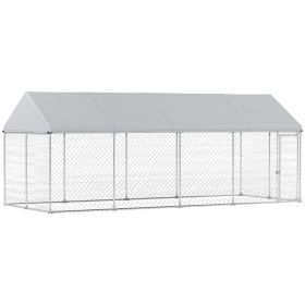 Heavy Duty Outdoor Dog Kennel with Waterproof Roof, Secure Latch, Chain Link Dog Run for Backyard, 20' x 7.5' x 8'