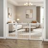 White Freestanding Wooden Pet Gate | Length Adjustable with Lockable Door | 3 Panels | Ideal for Home with Pets