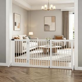 White Freestanding Wooden Pet Gate | Length Adjustable with Lockable Door | 3 Panels | Ideal for Home with Pets