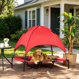 Red 48'' X 36'' Elevated Portable Dog Cot Cooling Pet Bed with UV Protection Canopy Shade for Outdoor Travel